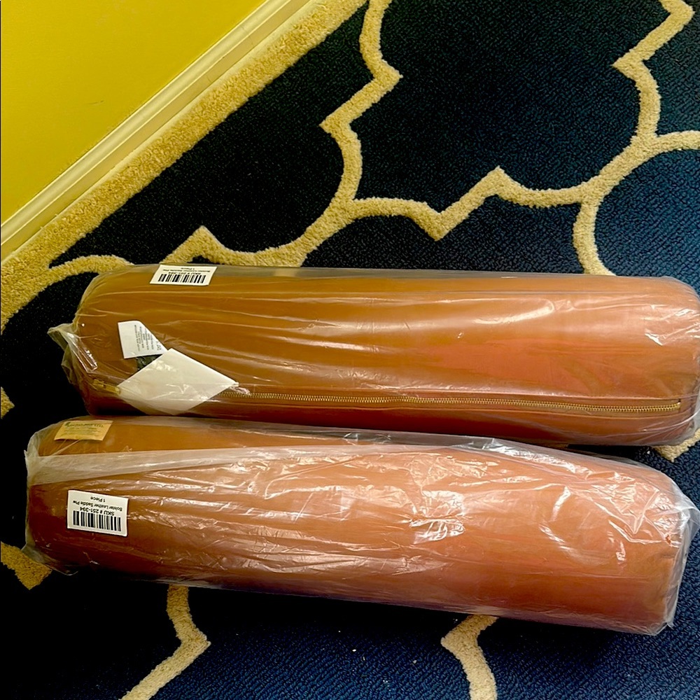 Set of Two Tan Bolster Pillows
